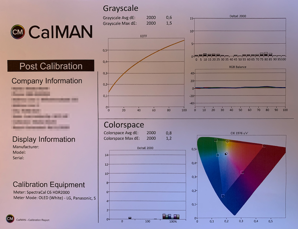 Calman Post Calibration Report