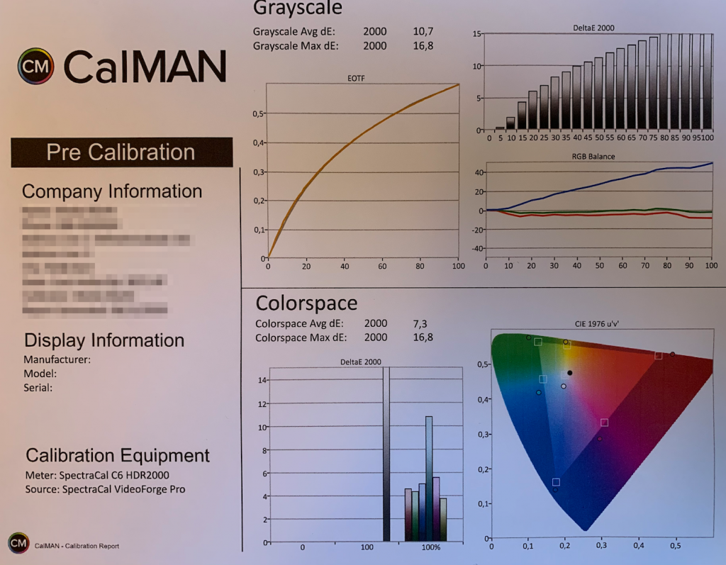 Calman Pre Calibration Report