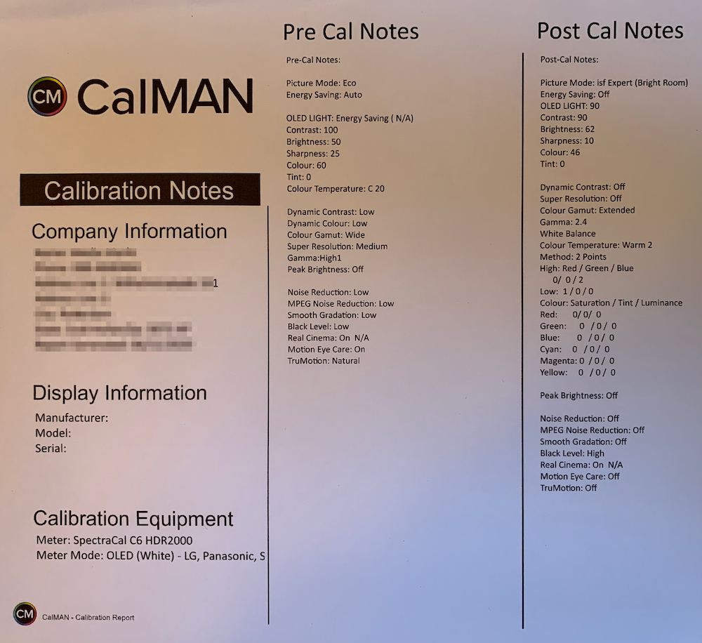 Calman Calibration Notes